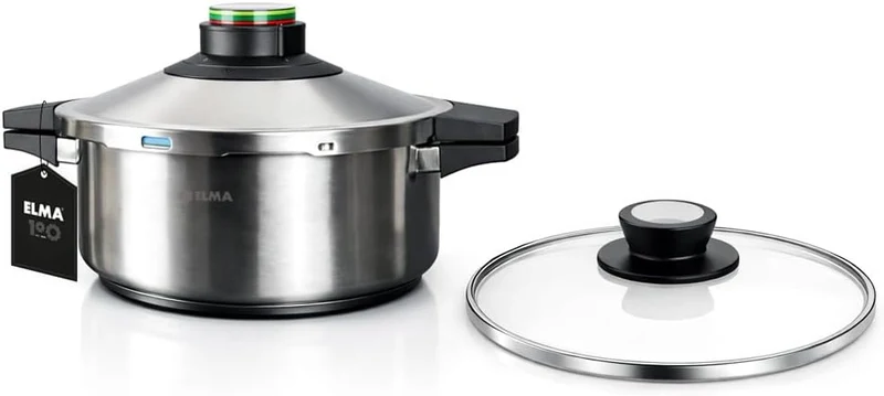 ELMA Prêst Schnellkochtopf 4 Liter, Ø 24 cm | 18/10 Edelstahl, Induktionsgeeigneter Kapselboden, 2 G