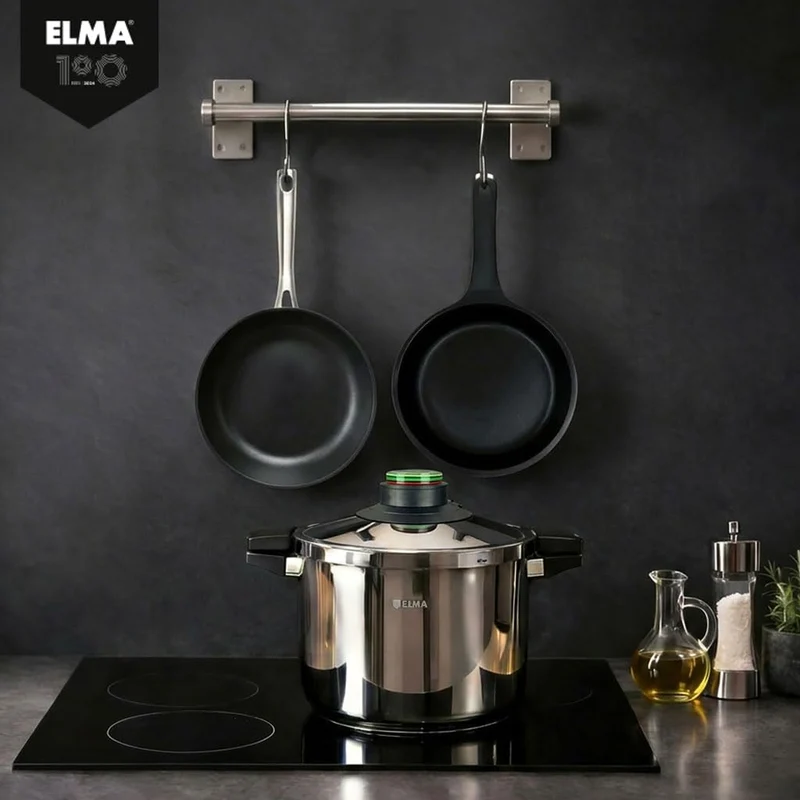 ELMA Prêst Schnellkochtopf 4 Liter, Ø 24 cm | 18/10 Edelstahl, Induktionsgeeigneter Kapselboden, 2 G