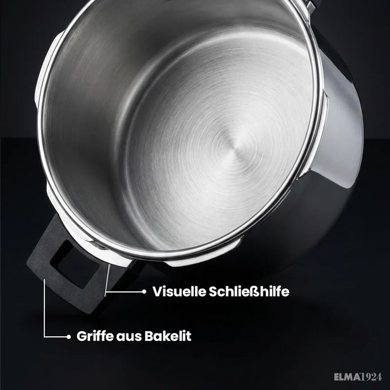 ELMA Prêst Schnellkochtopf 4 Liter, Ø 24 cm | 18/10 Edelstahl, Induktionsgeeigneter Kapselboden, 2 G