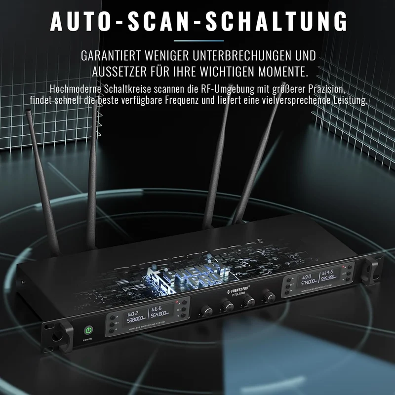 Phenyx Pro 4-Kanal Kabelloses Mikrofon-System mit Handheld PTU-7000-2H2B | Bodypack, Headset und Lap