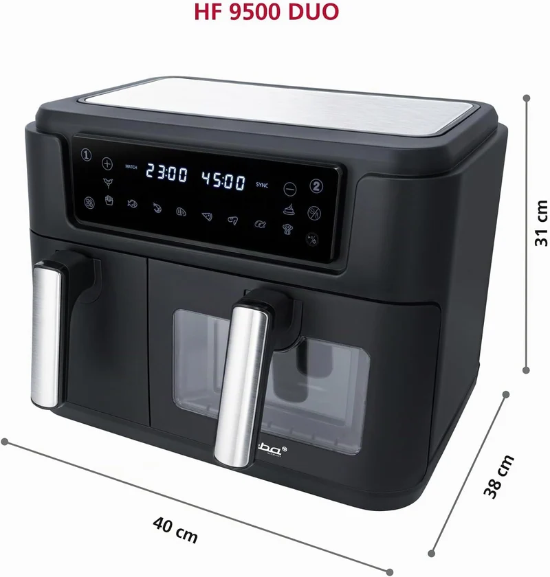 Steba Doppel-Heissluftfritteuse, DUO-Kochzone mit insgesamt 9,5 l Volumen, grosser Frittierkorb mit