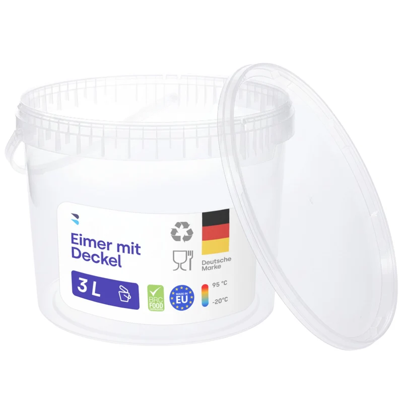 BenBow Eimer mit Deckel 3l transparent 10x 3 Liter - lebensmittelecht, stabil, luftdicht - Plastikei