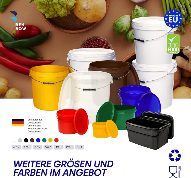 BenBow Eimer mit Deckel 3l transparent 10x 3 Liter - lebensmittelecht, stabil, luftdicht - Plastikei