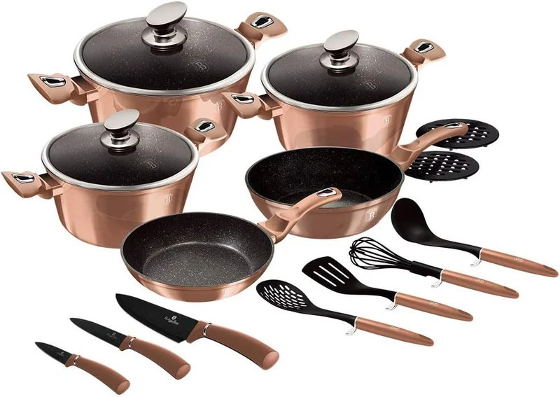 BH/6161 Kochgeschirr-Set, 17 Stück, Metallic Line Rose Gold Edition