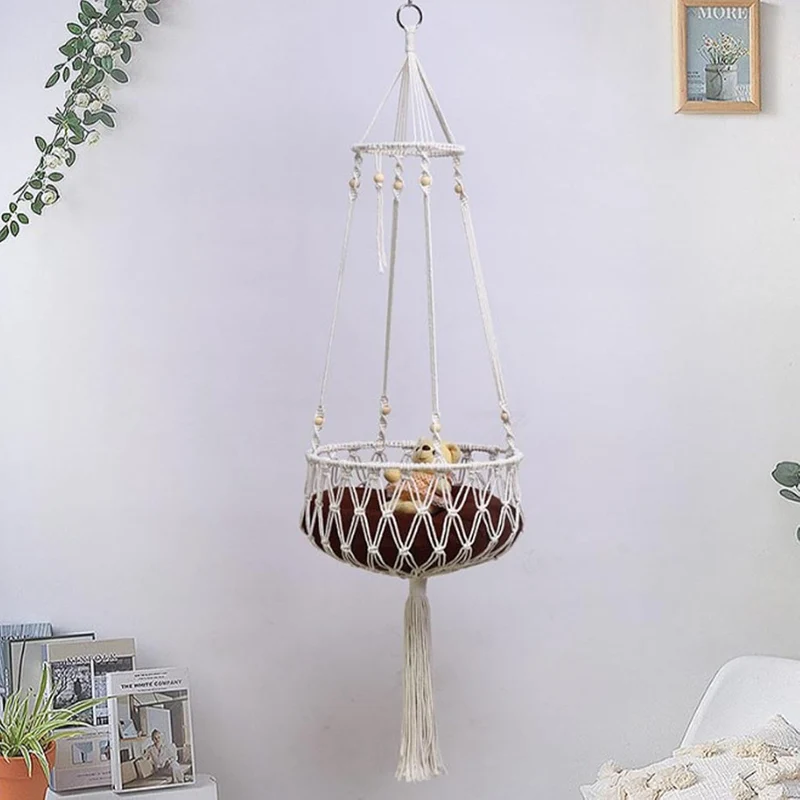 Makramee-Katzenhängematte - Boho Katzenschaukel Mit Natürlichem Baumwollseilmaterial - Handgewebtes