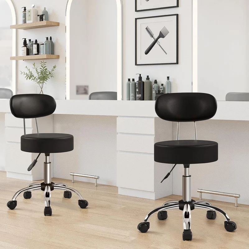 Yaheetech Rollhocker Arbeitshocker mit Rückenlehne Höhenverstellbarer 75.5-85cm,Drehhocker mit Rolle