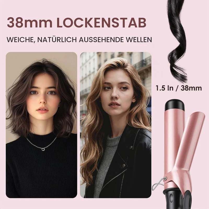 Lockenstab Grosse Locken 38mm mit Quarz-Keramik-Beschichtung | 14 Temperaturstufen, LCD 100-230°C, m