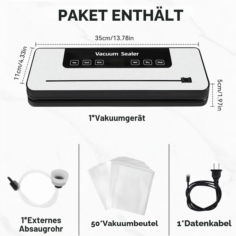6-in-1 Vakuumiergerät,inkl. 40 Vakuumier-Beutel,Externer Absaugschlauch,Lebensmittel Vakuumierer mit