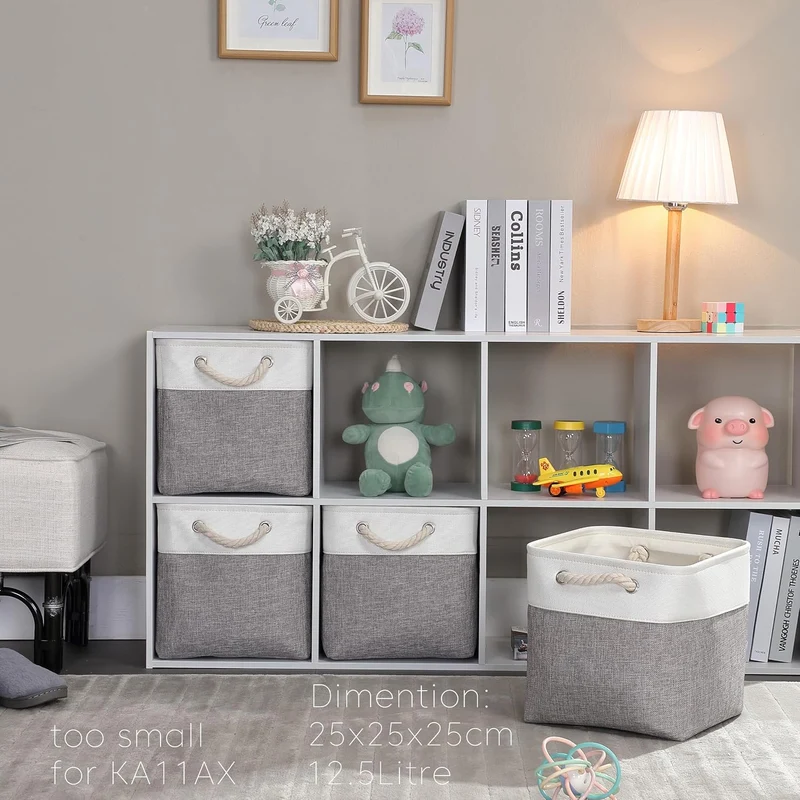 Mangata Stoff Aufbewahrungsbox 25x25x25 cm Faltbar Grau Weiss 4er Pack Grau, Weiss 25cm/ 4Pcs, Grau,
