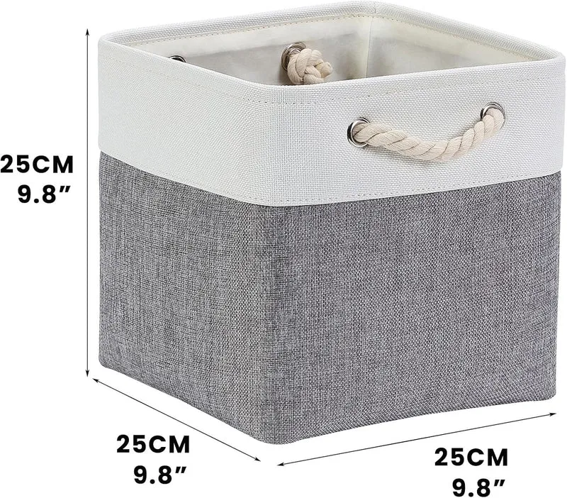 Mangata Stoff Aufbewahrungsbox 25x25x25 cm Faltbar Grau Weiss 4er Pack Grau, Weiss 25cm/ 4Pcs, Grau,