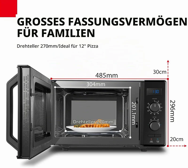 Toshiba 3-in-1 Mikrowelle mit Grill und Kombi-Kochen, 23 l, drehbarer Teller mit Positionsspeicher,