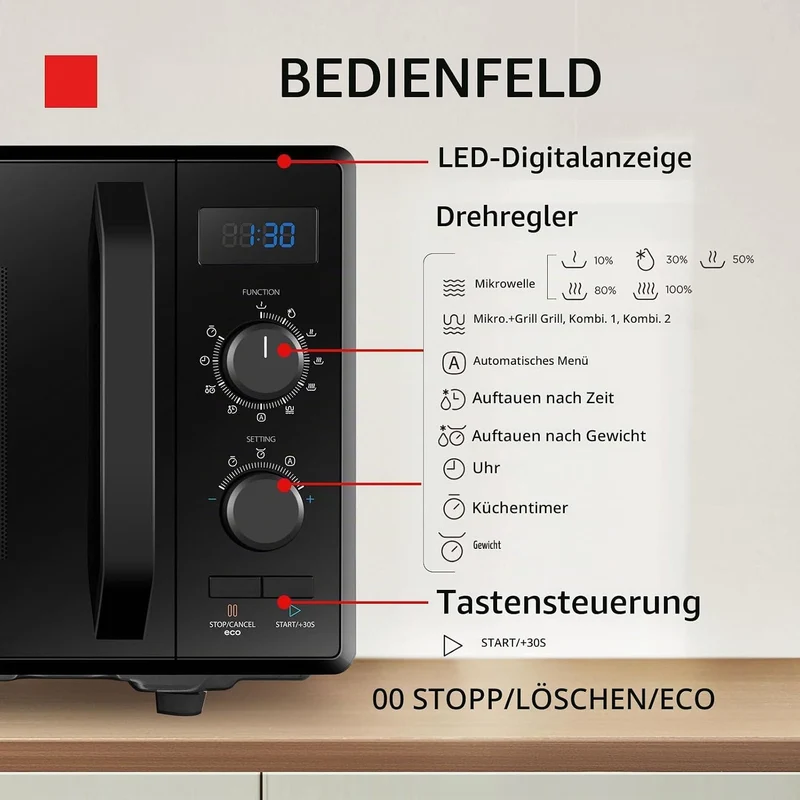 Toshiba 3-in-1 Mikrowelle mit Grill und Kombi-Kochen, 23 l, drehbarer Teller mit Positionsspeicher,