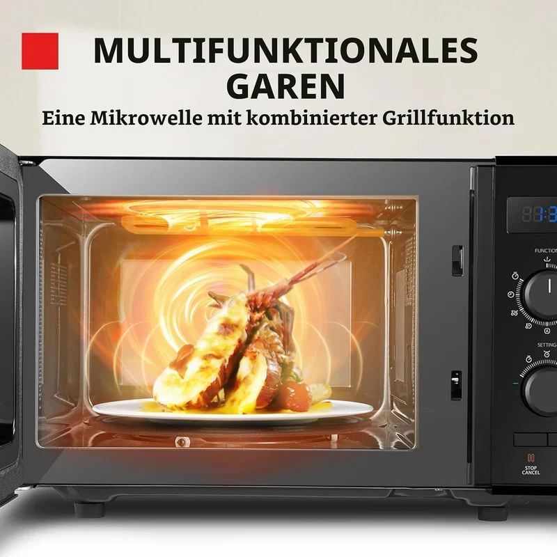 Toshiba 3-in-1 Mikrowelle mit Grill und Kombi-Kochen, 23 l, drehbarer Teller mit Positionsspeicher,