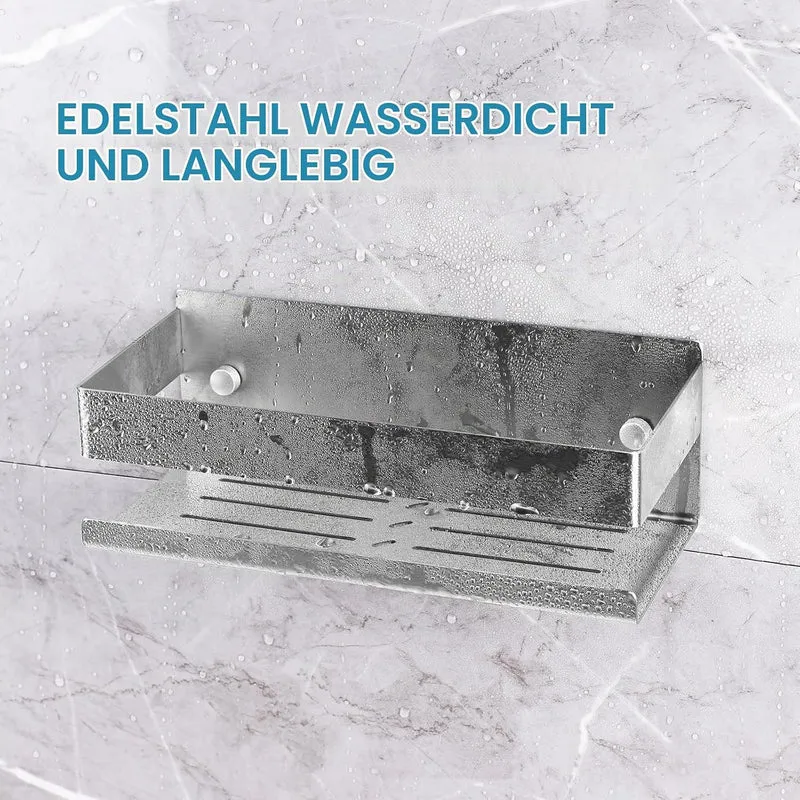 EXLECO 2x23CM Duschablage Ohne Bohren Duschregal Wand Edelstahl Badregal mit 8 Haken Duschkorb zum B