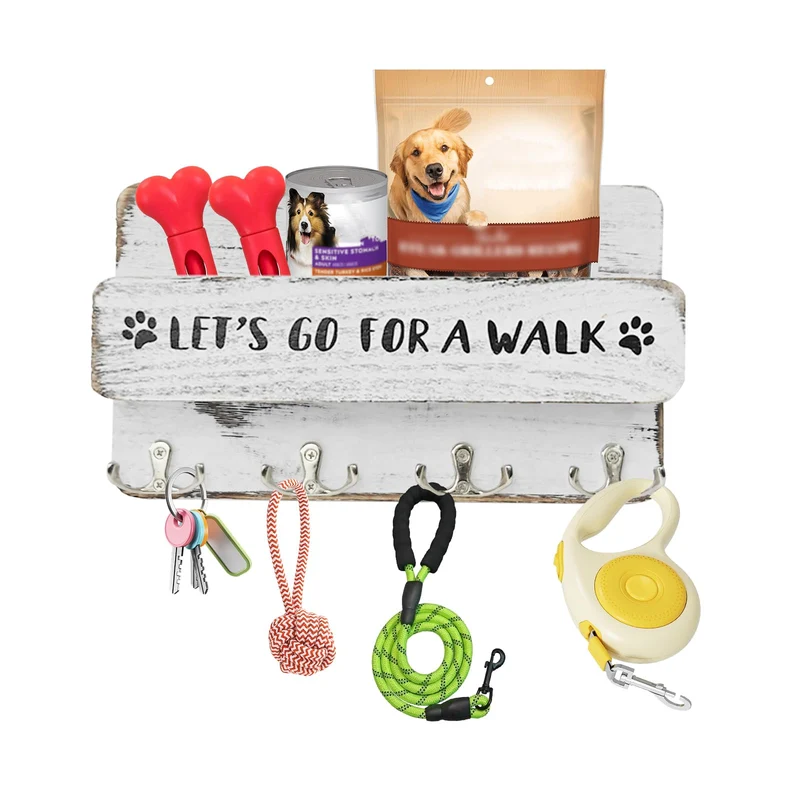 Hundegarderobe mit Ablage, Hundeleinenhalter Wand für Ordnen von Leinen und Zubehör, Wandhaken für H