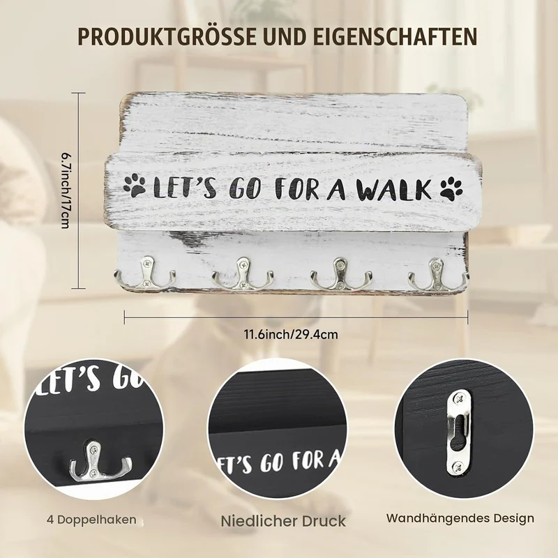 Hundegarderobe mit Ablage, Hundeleinenhalter Wand für Ordnen von Leinen und Zubehör, Wandhaken für H