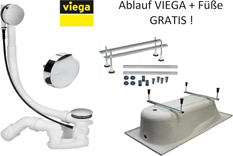 KOLMAN Badewanne QUADRO Rechteck 165x75 mit AcrylSchürze, Ablaufgarnitur und Füssen Komplettset 4in1