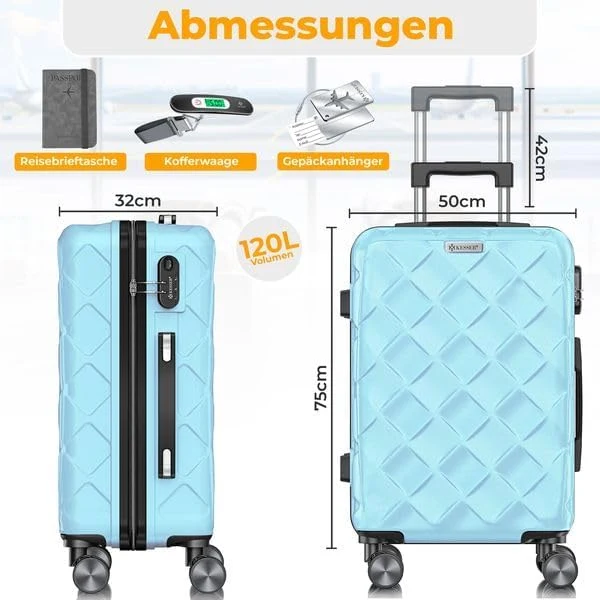 KESSER® Reisekoffer 120L Koffer ABS Hartschalenkoffer mit Zahlenschloss, Kofferwaage & Reisebrieftas