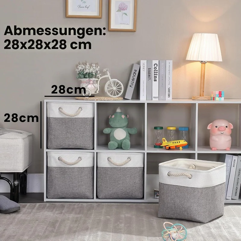 Mangata Stoff Aufbewahrungsbox 28x28x28 cm Faltbar Grau Weiss 3er Set Grau Weiss 28cm/ 3Pcs, Grau We