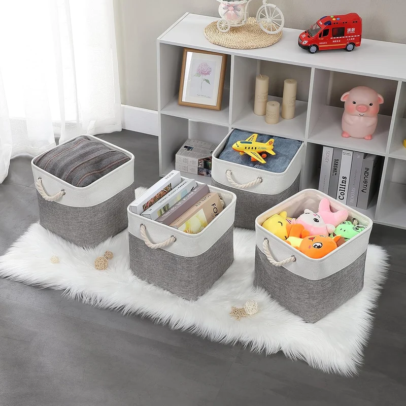 Mangata Stoff Aufbewahrungsbox 28x28x28 cm Faltbar Grau Weiss 3er Set Grau Weiss 28cm/ 3Pcs, Grau We