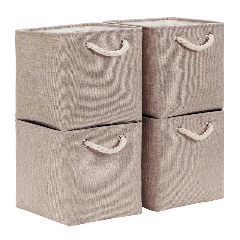 Mangata Aufbewahrungsbox Stoff 25x25x25 cm, aufbewahrungskorb Helles Khaki, Korbe Stoff in Würfel fü