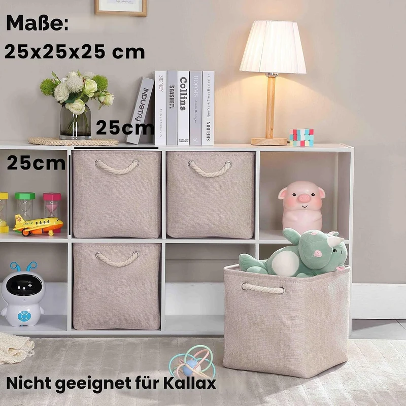 Mangata Aufbewahrungsbox Stoff 25x25x25 cm, aufbewahrungskorb Helles Khaki, Korbe Stoff in Würfel fü