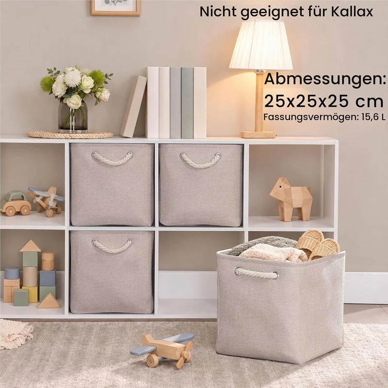 Mangata Aufbewahrungsbox Stoff 25x25x25 cm, aufbewahrungskorb Helles Khaki, Korbe Stoff in Würfel fü