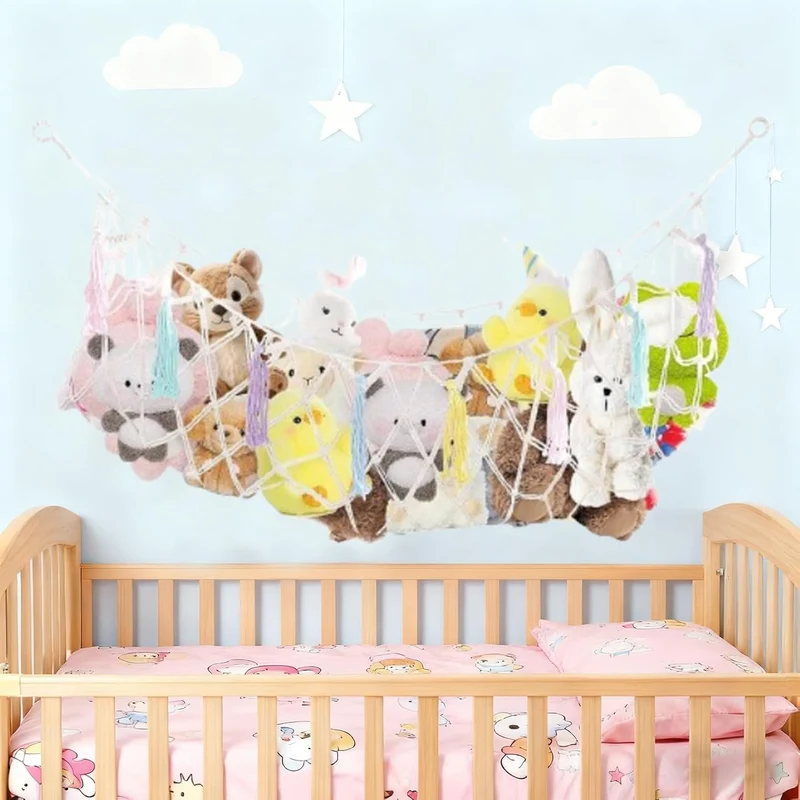 Stofftier Aufbewahrungsnetze,Boho Organizer Zimmer Deko - Plüschtier Aufbewahrungs Hängematte Mesh N