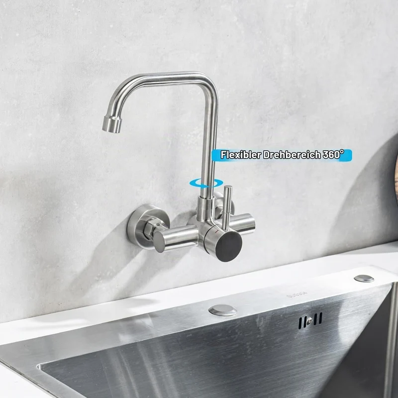 ONECE Wandmontage Küchenarmatur mit 11 cm Lochrabstand, Wasserhahn in Wand | Wandarmatur Küche aus E