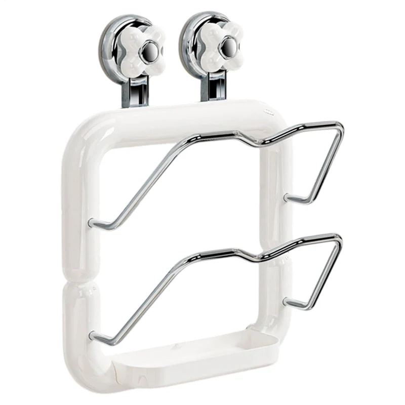Suction Cup Pot Lid Rack Anti-Slip 2-Tier Organizer Pan Lid Organizer Rack Reusable Pot Lid Holder C