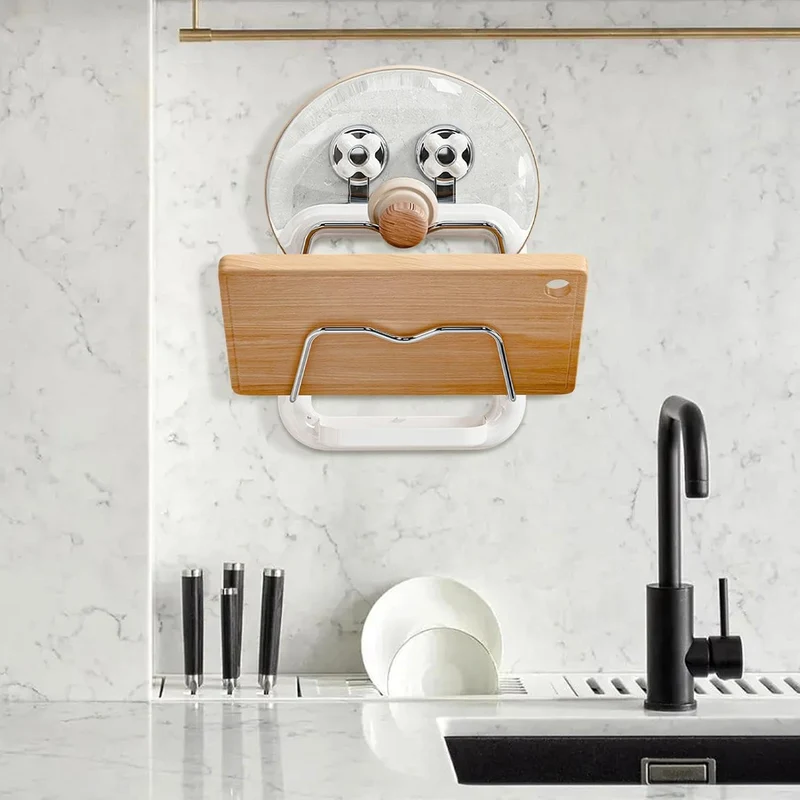 Suction Cup Pot Lid Rack Anti-Slip 2-Tier Organizer Pan Lid Organizer Rack Reusable Pot Lid Holder C