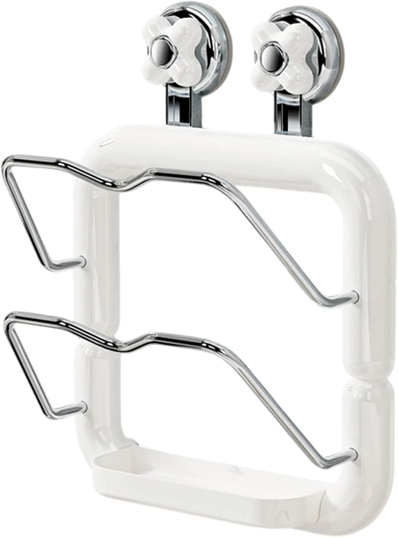Suction Cup Pot Lid Rack Anti-Slip 2-Tier Organizer Pan Lid Organizer Rack Reusable Pot Lid Holder C