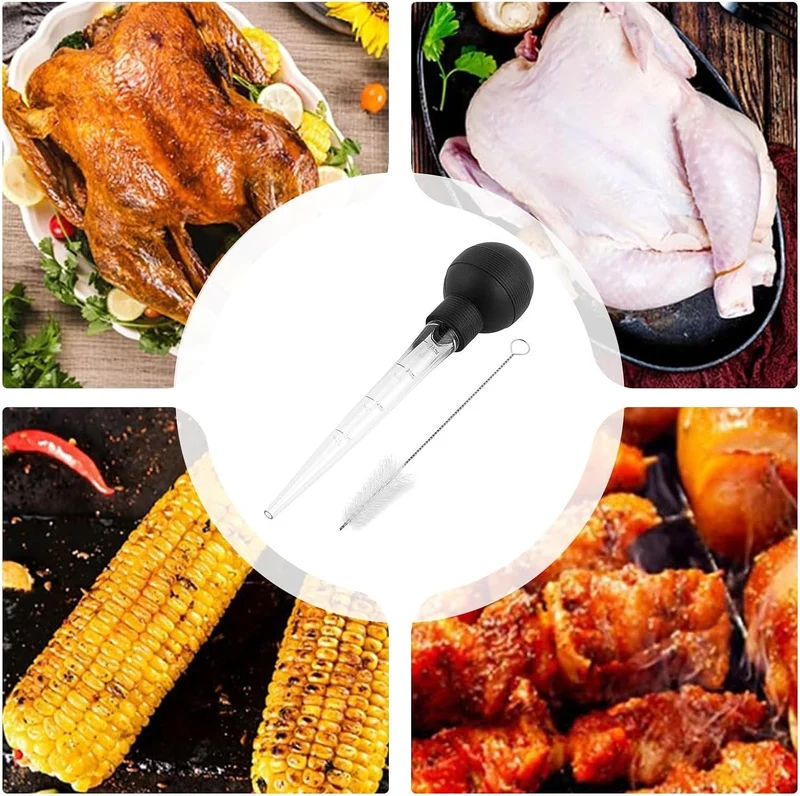 Bratenspritzen | Fettabsauger und Marinierendispenser mit Reinigungsbürste | Küchenhelfer zum Braten