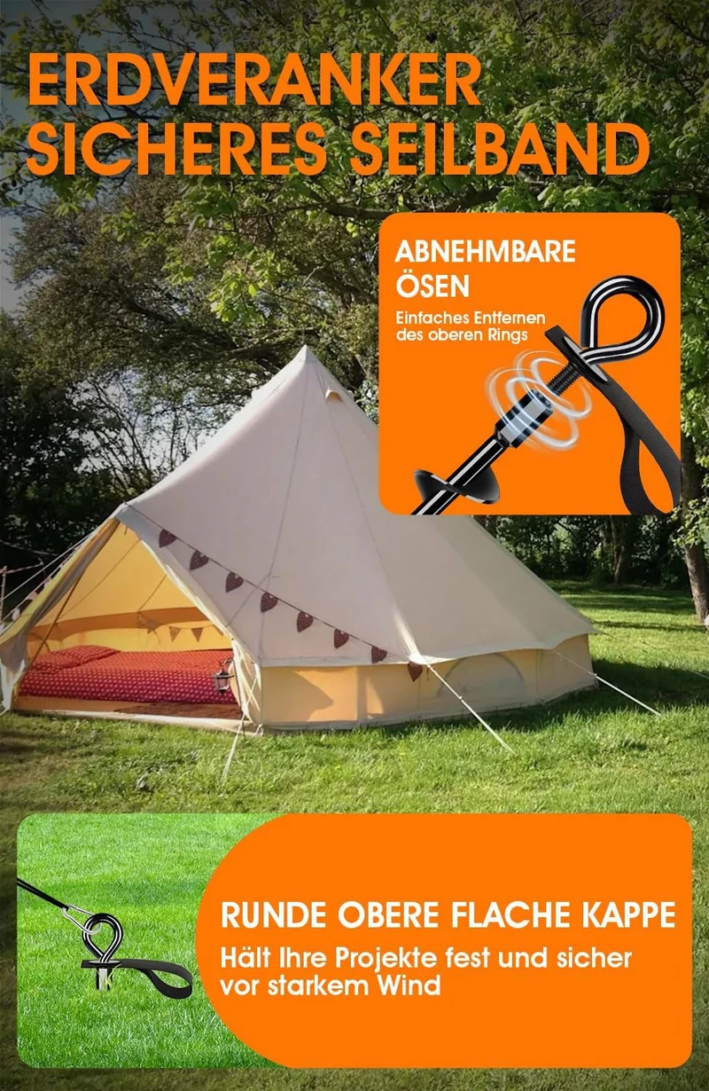 Schwerlast Bodenanker 4 Pack,Robust voll verschraubter Erdanker mit Gurten zur Befestigung von Tramp