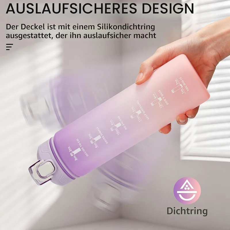 YC Kitchen Trinkflasche 1L – Wasserflasche 1L, auslaufsichere und BPA-freie Trinkflasche sport - Was