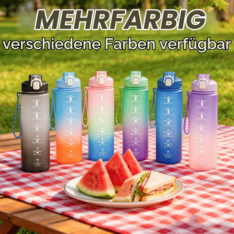 YC Kitchen Trinkflasche 1L – Wasserflasche 1L, auslaufsichere und BPA-freie Trinkflasche sport - Was