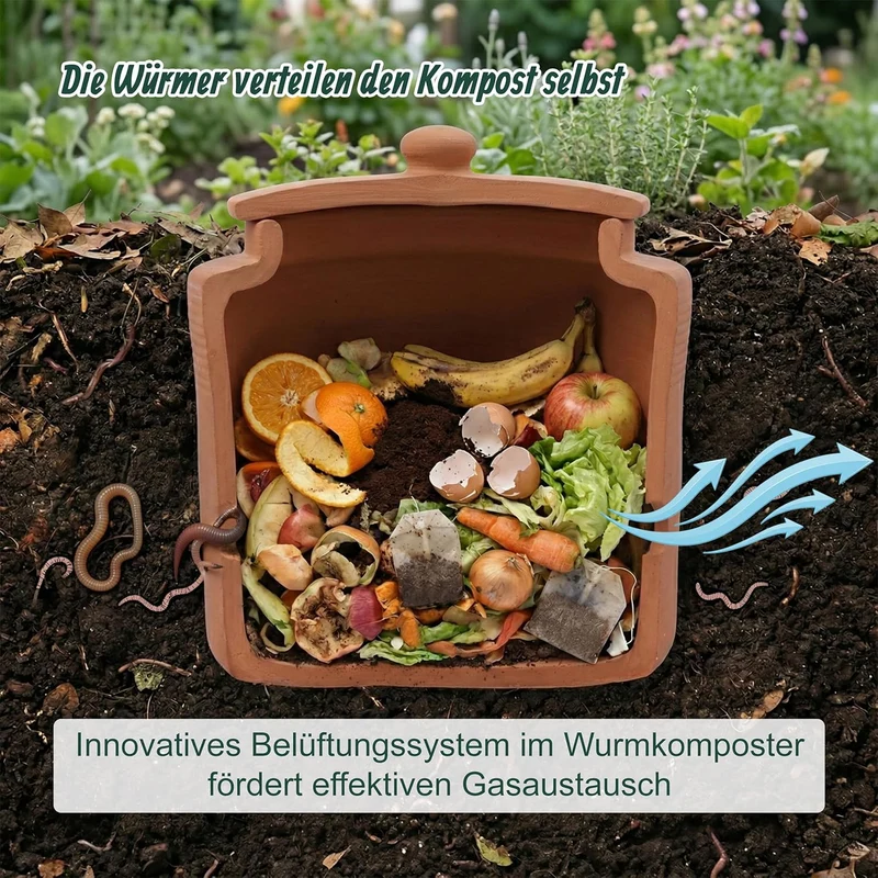 Relaxdays Wurmkomposter zum Eingraben, 5 L, Wurmturm für Küchenabfälle, Deckel, Komposter Garten & B