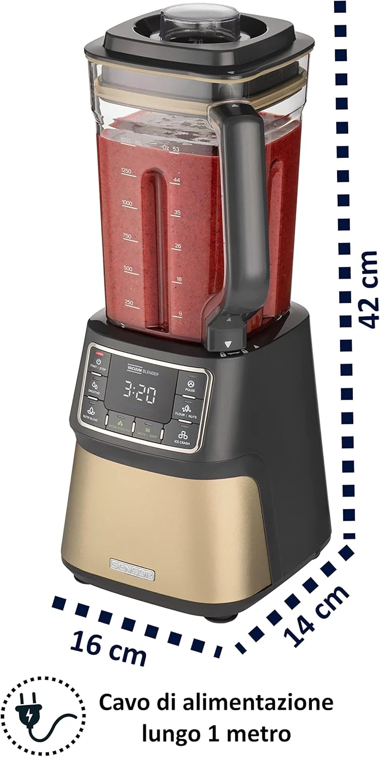 SENCOR SBU 7877CH Automatischer Vakuum-Super-Mixer, 1500 Watt, Smoothie, 7 Programme, Champagne