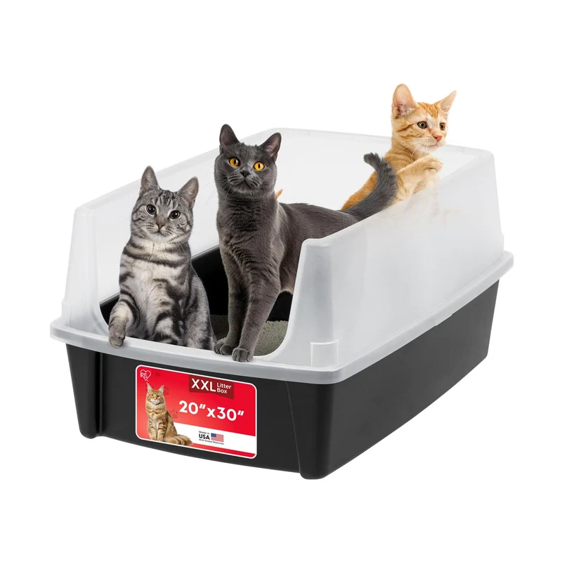 Iris Ohyama, XXL Katzenklo, Katzentoilette Hoher Rand, Schwarz, Grosses Katzenklo, Abnehmbare Ränder