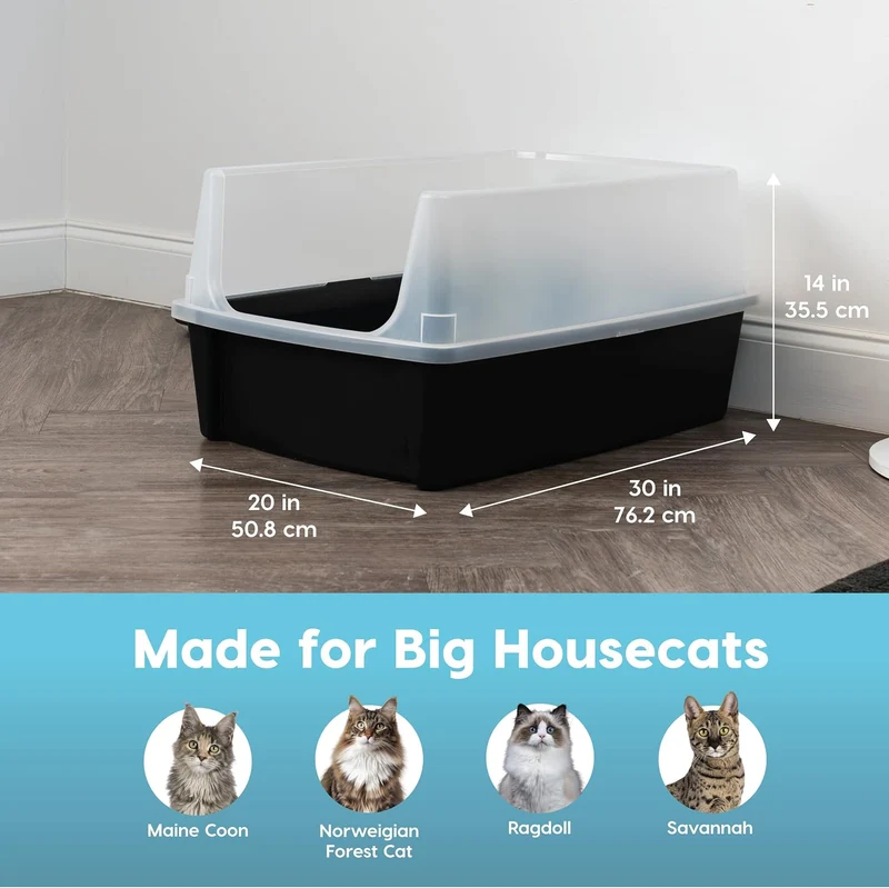 Iris Ohyama, XXL Katzenklo, Katzentoilette Hoher Rand, Schwarz, Grosses Katzenklo, Abnehmbare Ränder