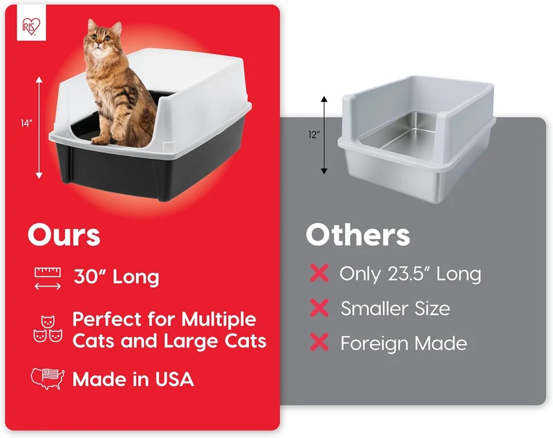 Iris Ohyama, XXL Katzenklo, Katzentoilette Hoher Rand, Schwarz, Grosses Katzenklo, Abnehmbare Ränder
