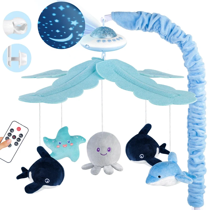 VZO Baby Mobile Babybett, Mobile Baby mit Musik und Projektion, Mobile Wickeltisch Baby Mobiles für