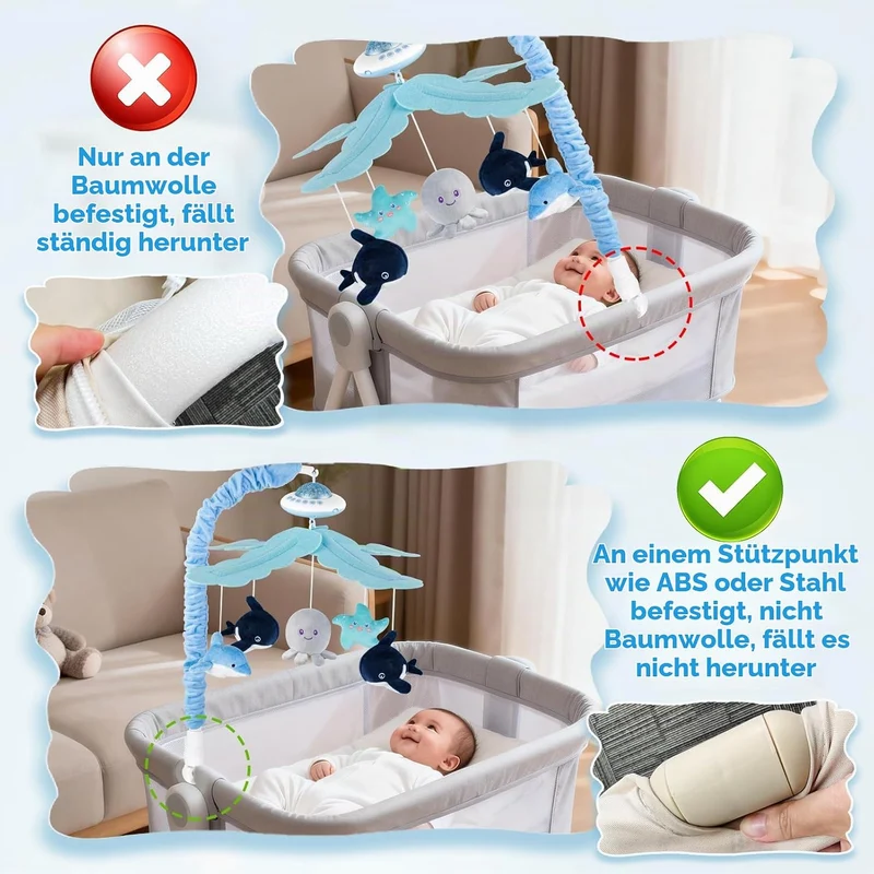 VZO Baby Mobile Babybett, Mobile Baby mit Musik und Projektion, Mobile Wickeltisch Baby Mobiles für