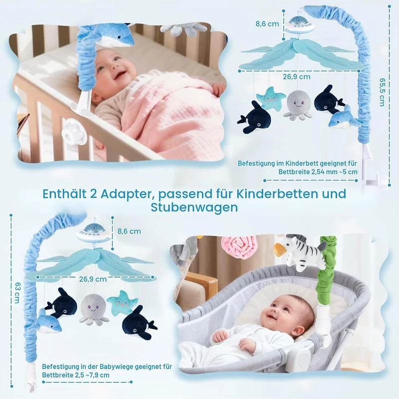 VZO Baby Mobile Babybett, Mobile Baby mit Musik und Projektion, Mobile Wickeltisch Baby Mobiles für