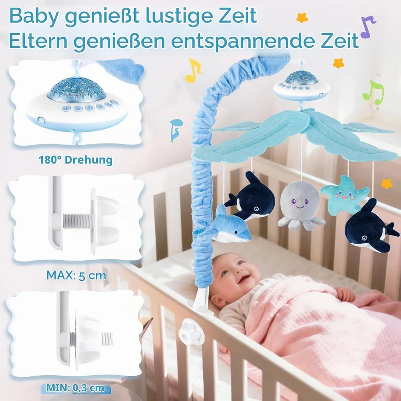 VZO Baby Mobile Babybett, Mobile Baby mit Musik und Projektion, Mobile Wickeltisch Baby Mobiles für