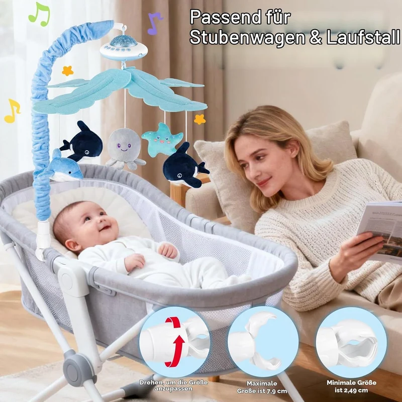 VZO Baby Mobile Babybett, Mobile Baby mit Musik und Projektion, Mobile Wickeltisch Baby Mobiles für