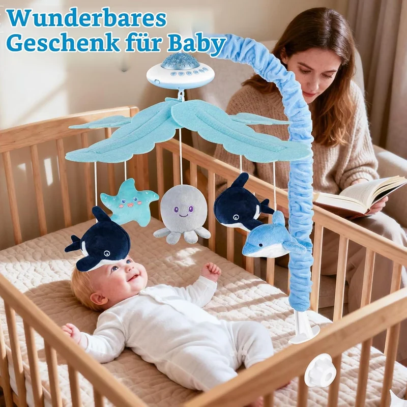 VZO Baby Mobile Babybett, Mobile Baby mit Musik und Projektion, Mobile Wickeltisch Baby Mobiles für