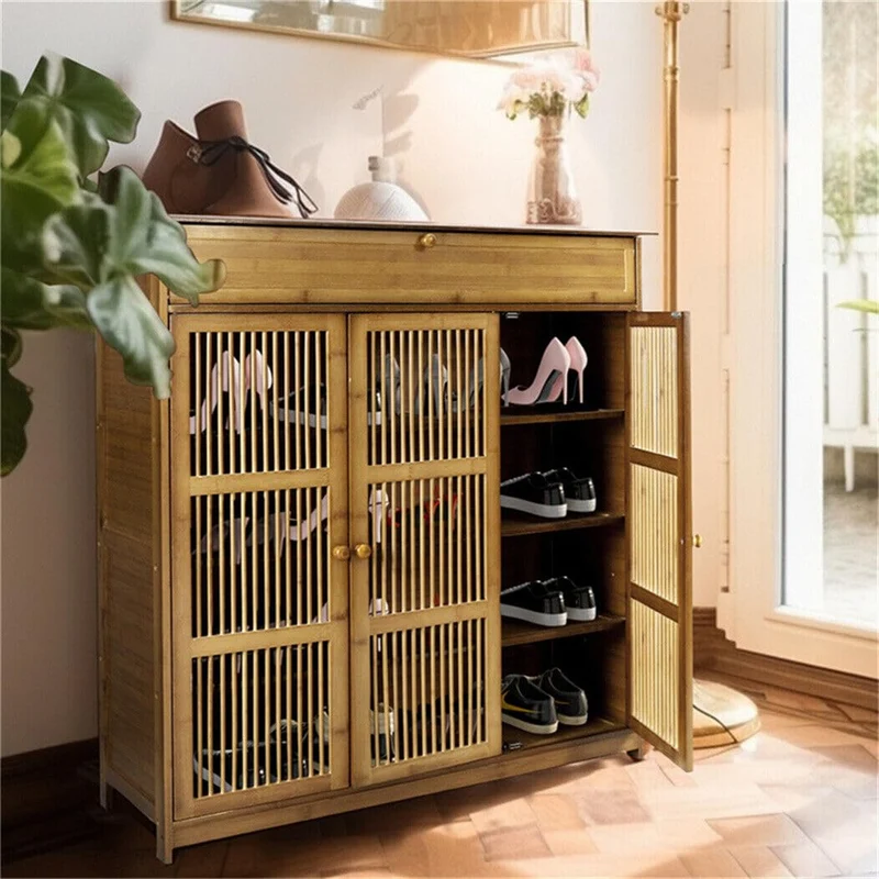 unho Schuhschrank Schuhregal mit 4 Ablagen, 1 Schublade und 3 Türen, Schuhablage für Flur Diele, Sch
