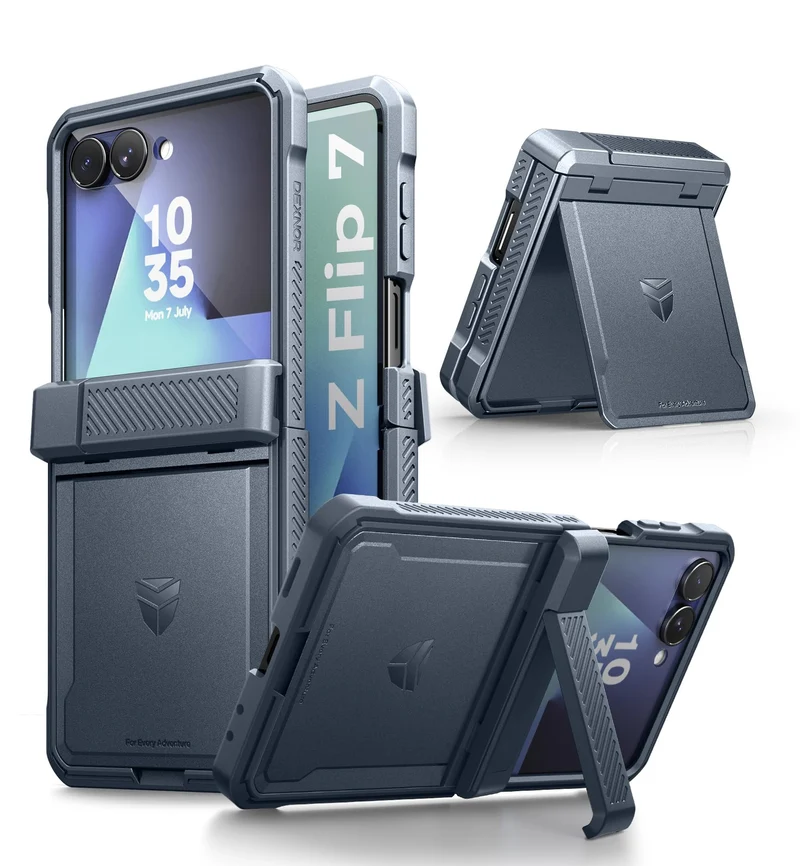 Dexnor Kompatibel mit Samsung Galaxy Z Flip 7 Hülle (2025) mit Dual Kickstands & Auto-Close Scharnie