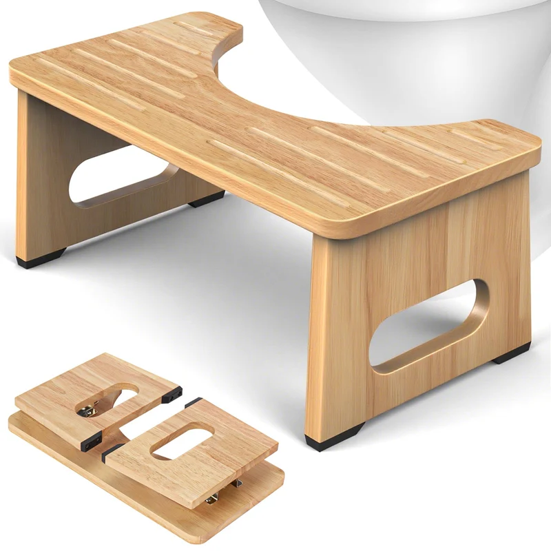 YOSE Toilettenhocker aus Holz für Erwachsene, Faltbarer Hockhocker fürs Badezimmer, Rutschfester Dop